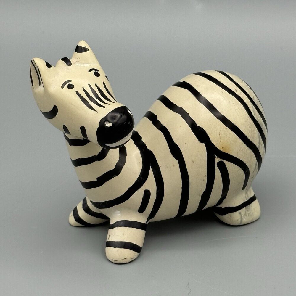 Vintage Hand Carved Soap Stone Zebra Figurine Hand Painted Wildlife Paperweight